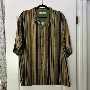 Tommy Bahama Green 100% Silk Striped Short Sleeve Button Up Shirt Men's Size XL